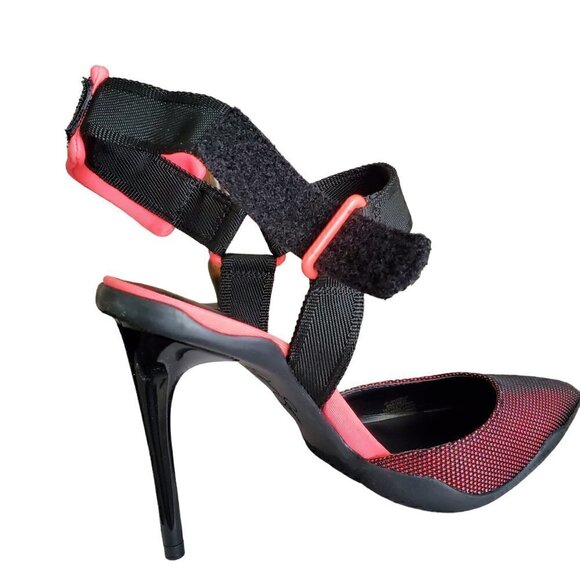Jessica Simpson Gazella Neon Pink Black Mesh Heels Size 8 - Picture 2 of 7